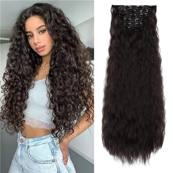Clip In Hair Extensions, 6PCS Hair Extensions Dark Brown